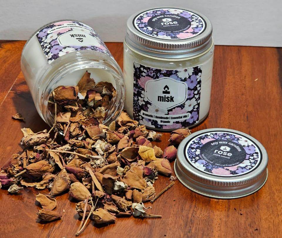 Rose Candle – Natural Soy Wax, Long Burn & Elegant Design | misk - misk