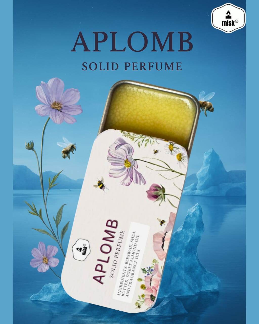 Aplomb Solid Perfume - Long-lasting Floral & Woody Blend - misk