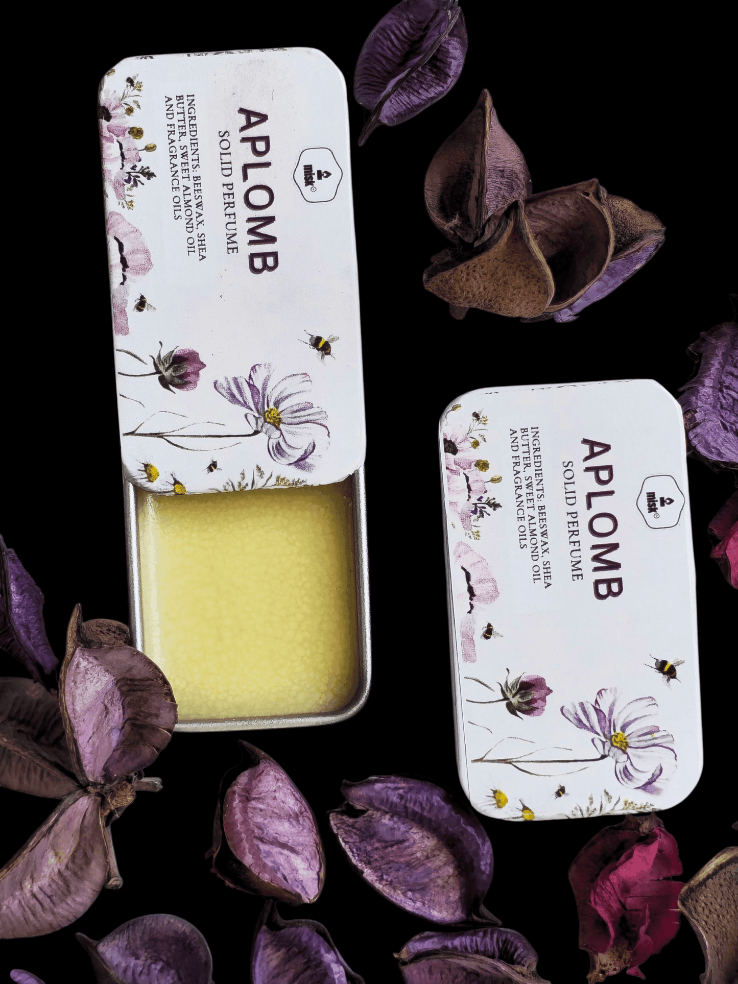 Aplomb Solid Perfume - Long-lasting Floral & Woody Blend - misk