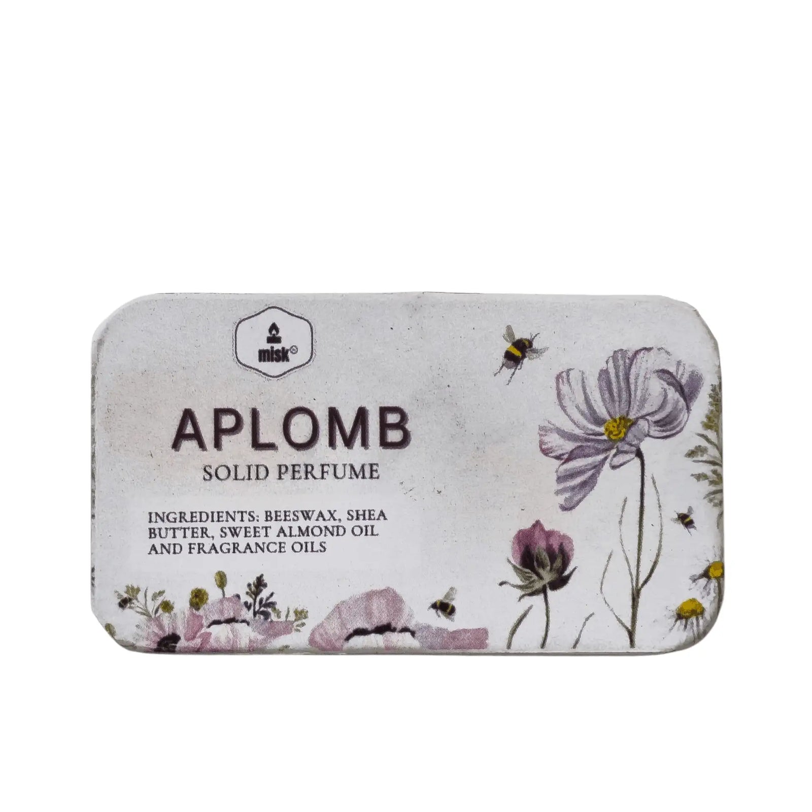 Aplomb solid perfume tin with floral design on a white background