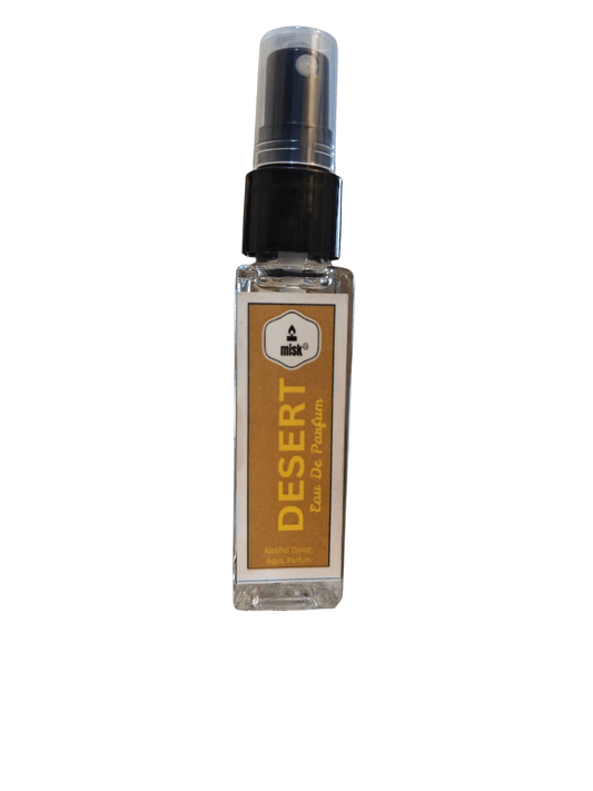 Small spray bottle labeled 'Desert' on a white background