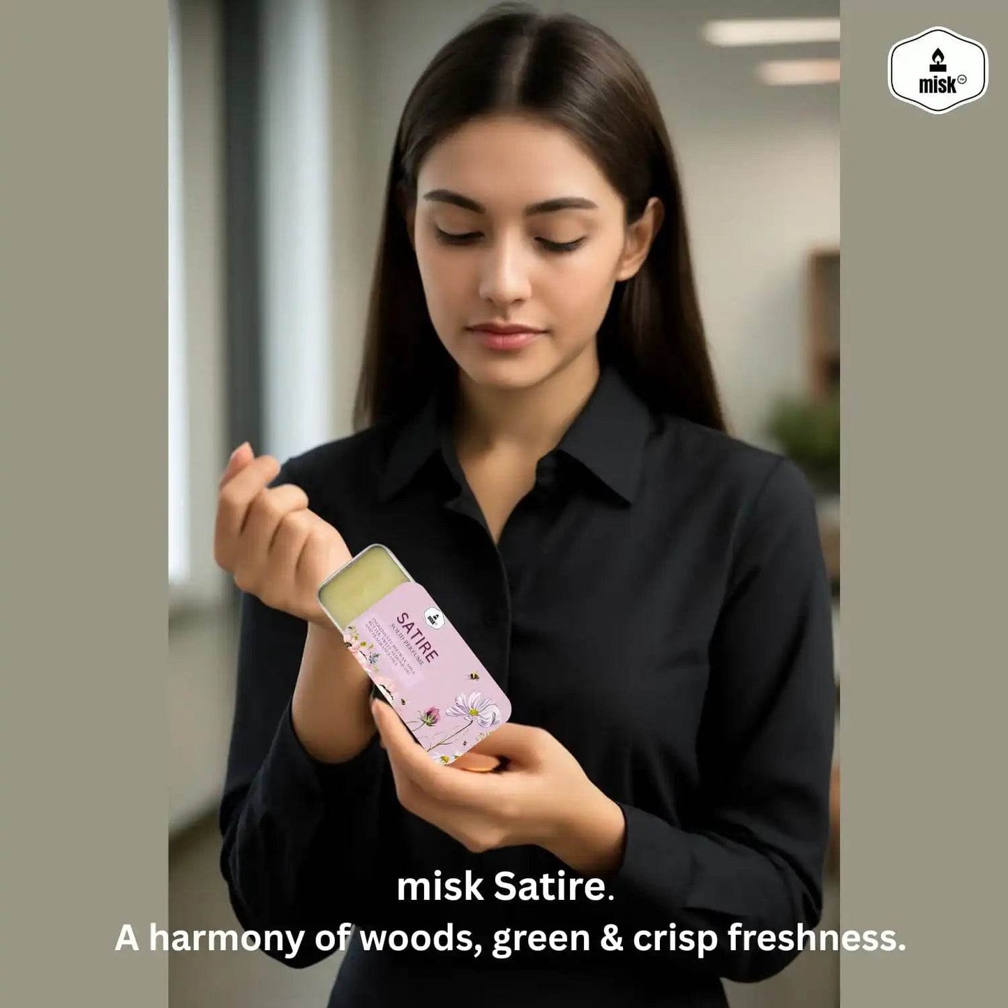 Satire Solid Perfume - Crisp Greens, Smoldering Woods & Fresh Citruses - misk